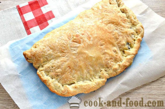 Пай със зеле и гъби в бутер тесто - как да се готвя торта на безквасните бутер тесто, стъпка по стъпка рецепти снимки