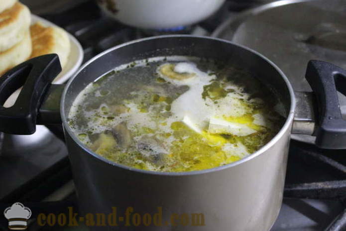 Гъбена супа със сирене - как да се готвя сирене супа с гъби десен бърз вкусни, с една стъпка по стъпка рецепти снимки