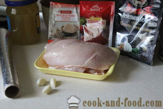 Начало пастърма пилешки гърди във фолио - как да се направи пастърма пиле във фурната, с една стъпка по стъпка рецепти снимки