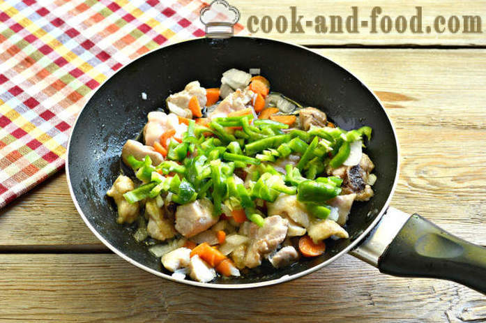 Ориз със зеленчуци и пилешко месо - както вкусно пиле готвач ориз в тиган, стъпка по стъпка рецепти снимки
