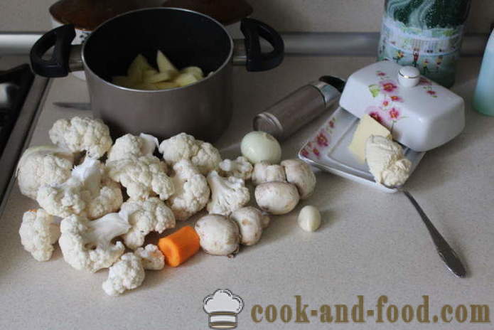 Кремообразна супа с гъби и карфиол - Как да се готви супа с гъби, стъпка по стъпка рецепти снимки