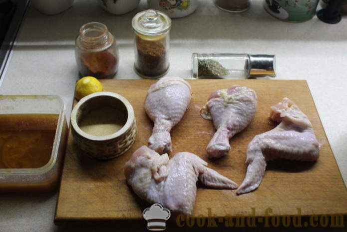 Мариновано пиле мариновано в мед - как да се маринова пилето в марината от мед и подправки, с една стъпка по стъпка рецепти снимки