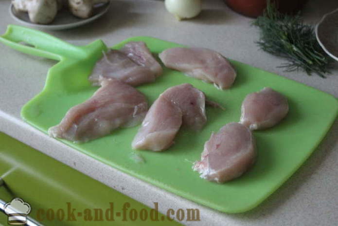 Валцована пилешки гърди, пълнени с гъби и картофи - как да се направи рула с пиле, с една стъпка по стъпка рецепти снимки