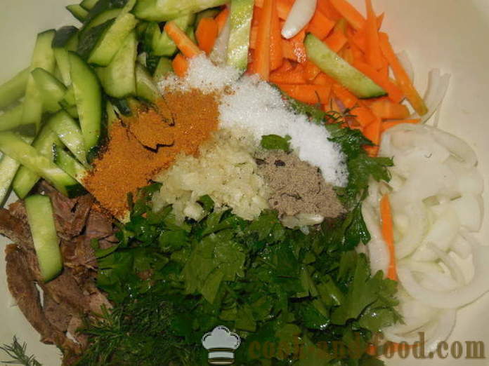 Салата с месо на корейски с краставици и моркови - как да се готви месото в корейски, стъпка по стъпка рецепти снимки