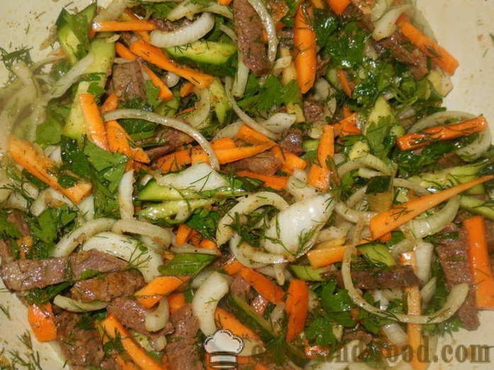 Салата с месо на корейски с краставици и моркови - как да се готви месото в корейски, стъпка по стъпка рецепти снимки