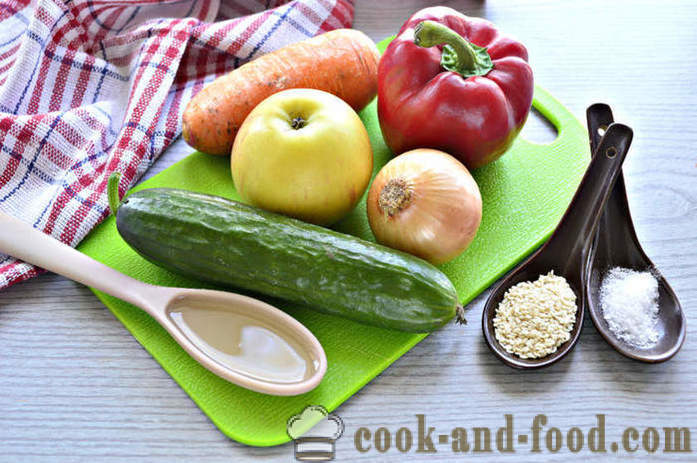Fresh зеленчукова салата със сусам - как да се направи салата със сусам и зеленчуци, с една стъпка по стъпка рецепти снимки