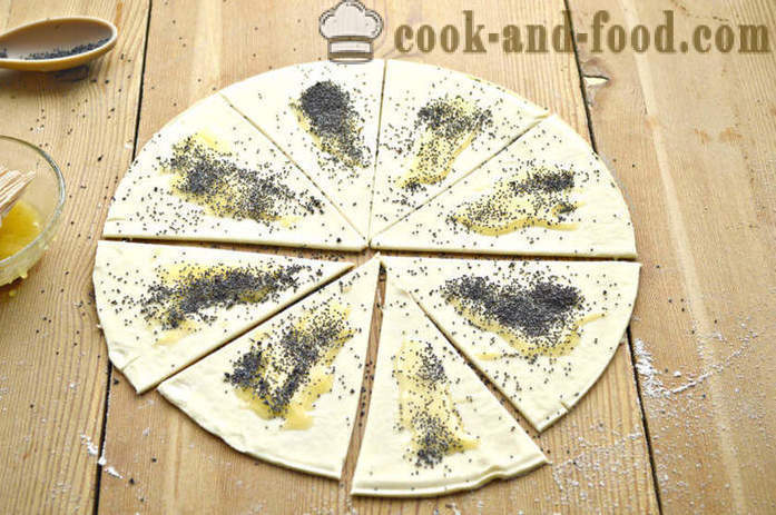 Гевреци бутер тесто, изпълнен с мак и мед - как да се направи гевреци бутер тесто с мед и маково семе, стъпка по стъпка рецепти снимки