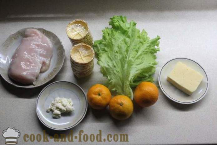 Салата Нова година с пилешки гърди и мандарина - как да се подготви салата с пиле и мандарини, стъпка по стъпка рецепти снимки