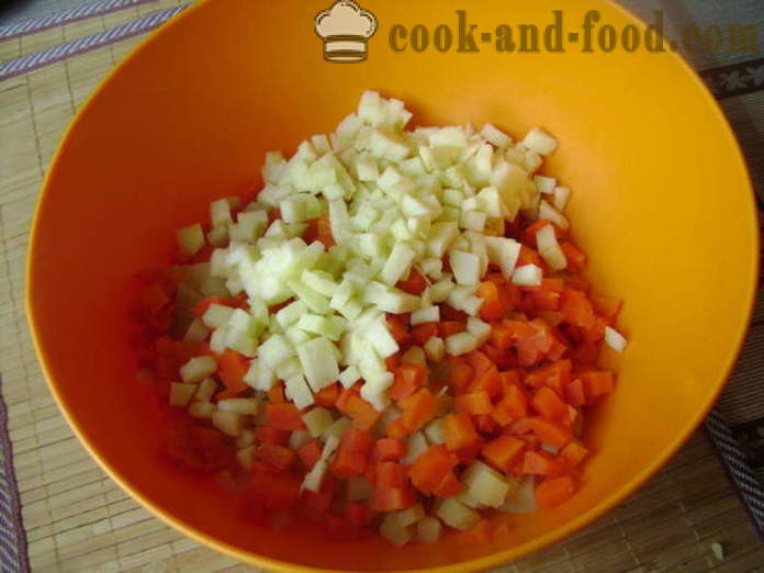 Френски салата, без месо и колбаси - как да се подготви салата с ябълка, с една стъпка по стъпка рецепти снимки