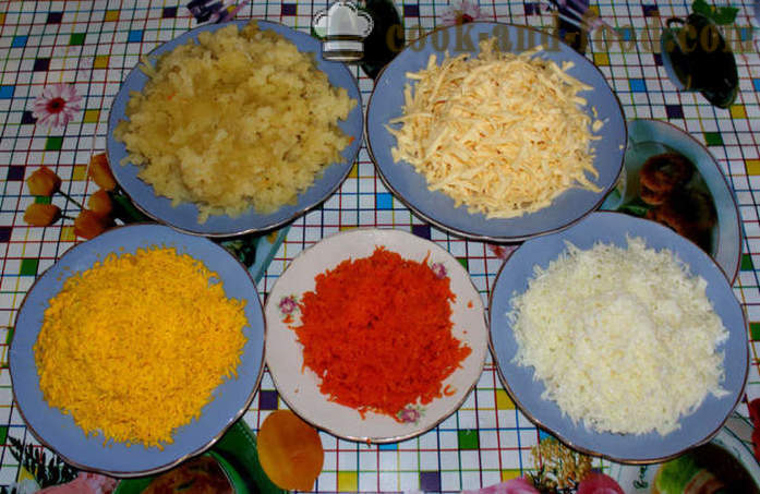 Layered салата с цаца и сирене - как да се направи на пластове салата с цаца, стъпка по стъпка рецепти снимки