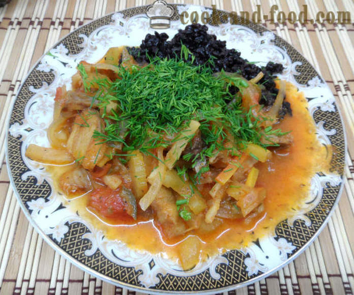 Яхния риба със зеленчуци и ориз гарнитура - като риба яхния със зеленчуци в multivarka, стъпка по стъпка рецепти снимки