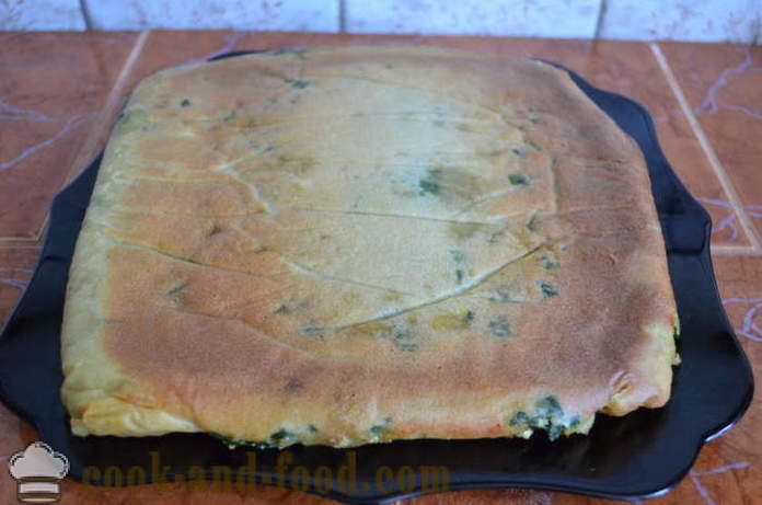 Бърза торта пълнител за кисело мляко със спанак, яйце и зелен лук - как да се подготви желиран торта с кисело мляко, стъпка по стъпка рецепти снимки
