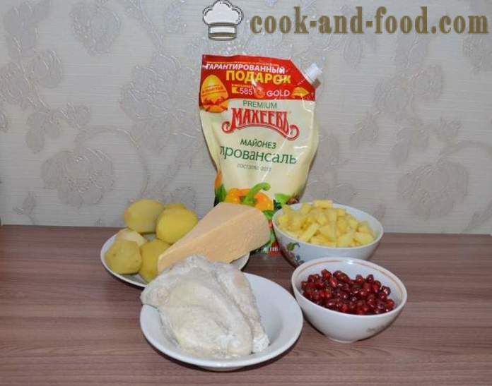 Layered салата с пиле Garnet Гривна - Как да се подготвим салата Garnet Гривна, стъпка по стъпка рецепти снимки