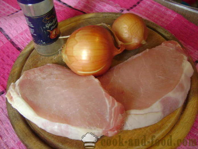 Свинско шницел с лук - как да се готвя шницел от свинско месо, с една стъпка по стъпка рецепти снимки