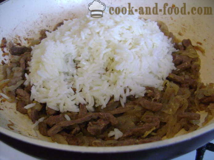 Ориз с месо на китайски - как да се готвя ориз с месо в тиган, стъпка по стъпка рецепти снимки