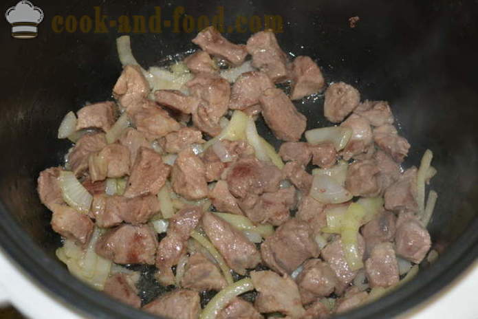 Свинско с гъби в multivarka като гулаш - как да се готви свинско с гъби в multivarka, стъпка по стъпка рецепти снимки