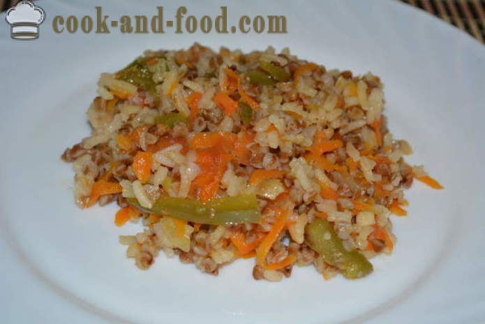 Kasha: Елда с ориз и зеленчуци в тиган - как да се готви елда с ориз гарнитура заедно, стъпка по стъпка рецепти снимки