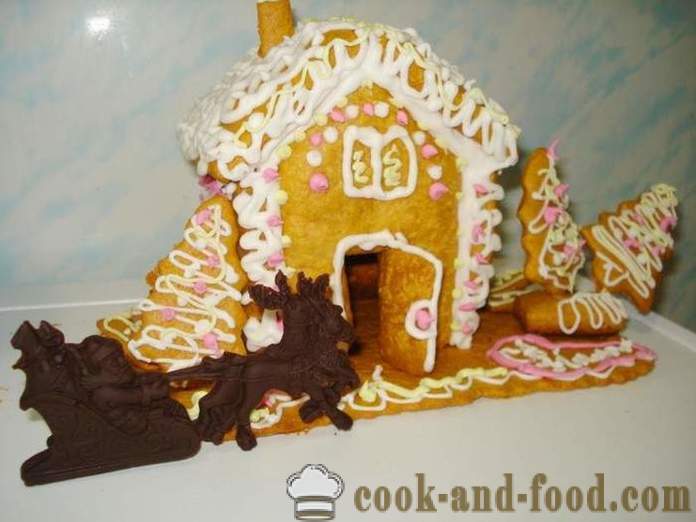 Gingerbread къща на натруфен тесто с ръцете си - как да се направи натруфен къща у дома си, стъпка по стъпка рецепти снимки
