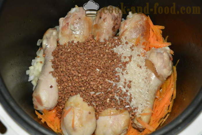 Елда с ориз и месо в multivarka - как да варя ориз с елда в multivarka, стъпка по стъпка рецепти снимки