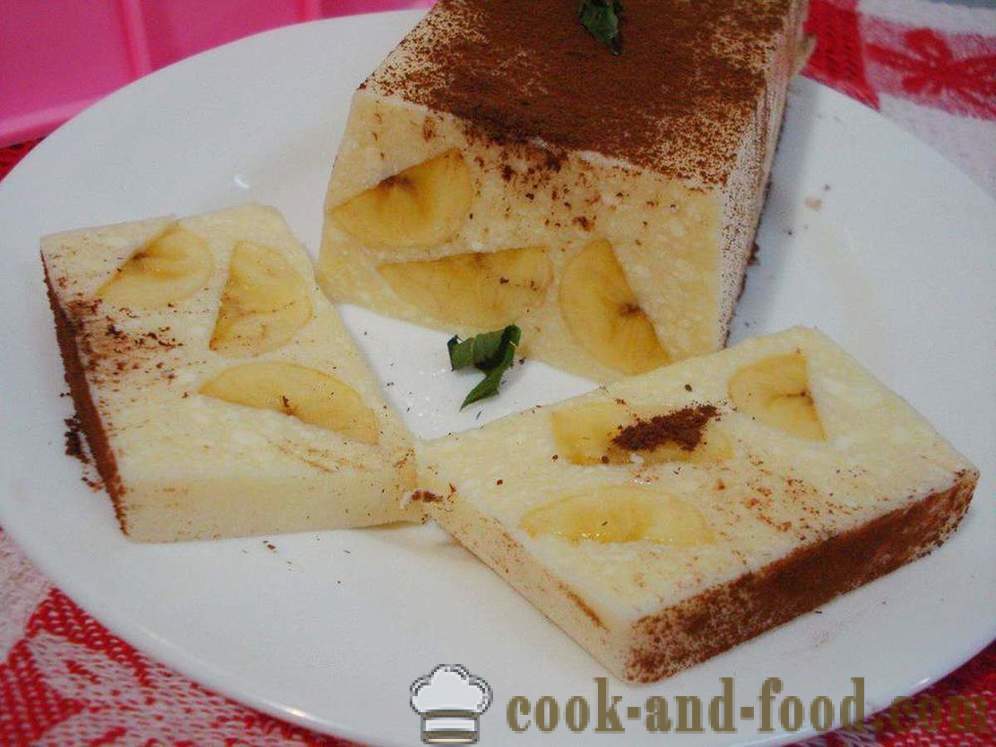 Изварата десерт с желатин и банан без печене - как да се готвя чийзкейк десерт с желатин, стъпка по стъпка рецепти снимки