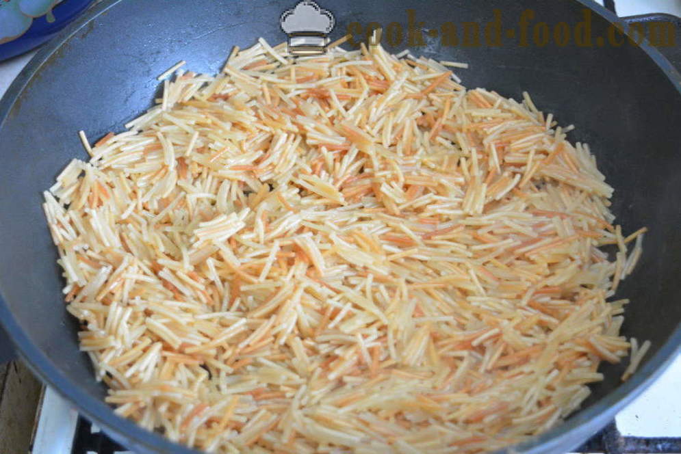 Пържени спагети в тиган - как да се готвя пържени фиде-паяжина без източване на водата, стъпка по стъпка рецепти снимки
