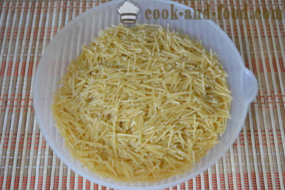 Пържени спагети в тиган - как да се готвя пържени фиде-паяжина без източване на водата, стъпка по стъпка рецепти снимки