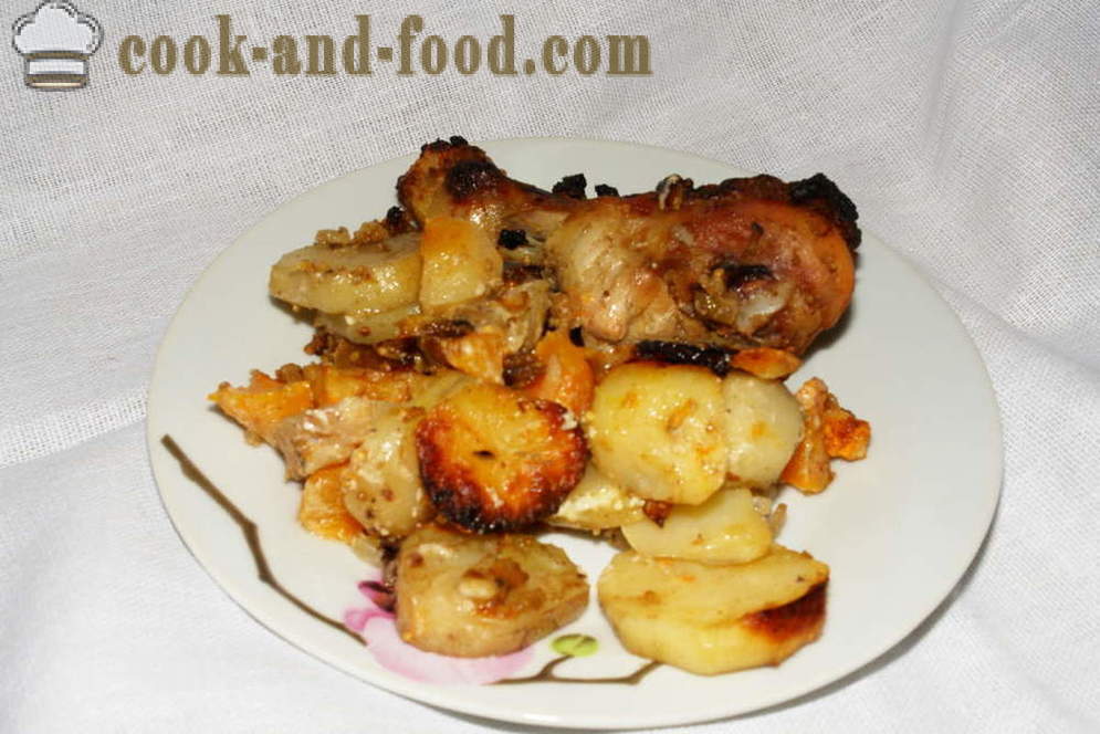 Пиле в сос от горчица във фурната - как да се готвя пиле на фурна с картофи и тиква, с една стъпка по стъпка рецепти снимки