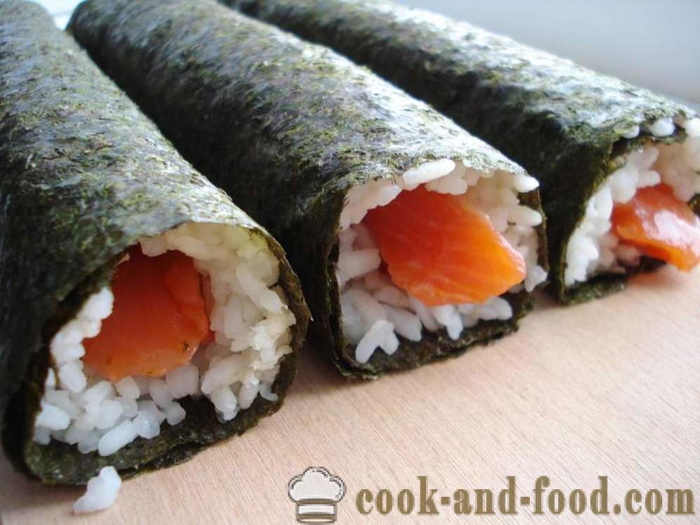 Суши ролки с ориз и червена риба - как да се готви суши ролки у дома, стъпка по стъпка рецепти снимки