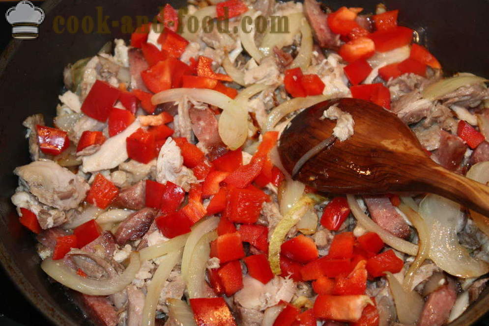 Готвене с пиле, бекон и зелен фасул на фурна - как да се направи за готвене във фурната, с една стъпка по стъпка рецепти снимки