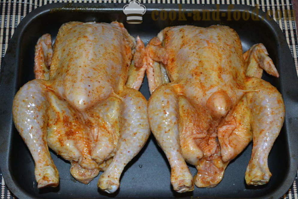 Пълнени пилешки с хрупкава коричка печен в пещ - като изпечен пиле в цяла печка, стъпка по стъпка рецепти снимки
