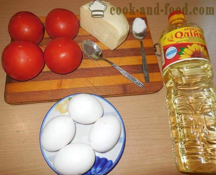 Оригинални бъркани яйца или домати в една вкусна домат с яйце и сирене - как да се готвя бъркани яйца, стъпка по стъпка рецепти снимки