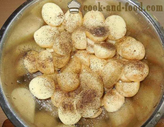 Вкусни картофи, печени в пещ с месото - вкусни печени картофи в дупката, рецептата със снимки, стъпка по стъпка