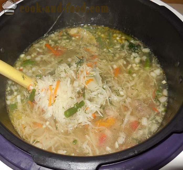 Супа от кисело зеле в multivarka - как да се готвя кисело супа с език и облечен с чесън и бекон, стъпка по стъпка рецепта със снимки.