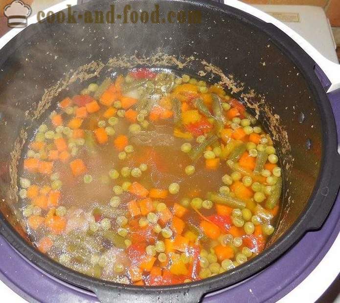 Delicious зеленчукова супа с месо в multivarka - стъпка по стъпка рецепта със снимки как да се готвя зеленчукова супа с замразен грах и зелен фасул