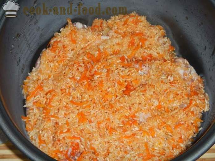 Свинско месо и свеж ориз в multivarka - как да се готвя ориз с месо в multivarka, стъпка по стъпка рецепта със снимки.
