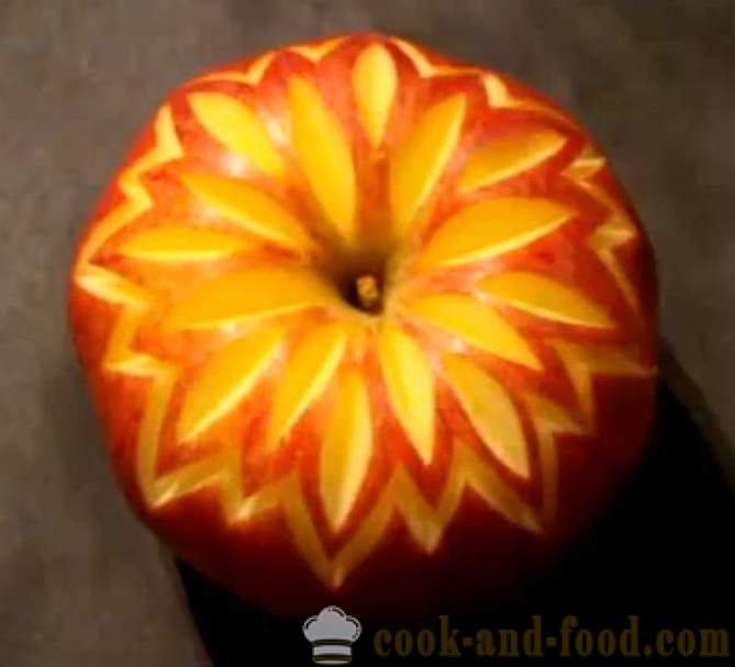 Плодови украси за ястия, сладкиши, маса, или дърворезба от ябълка със снимка, видео